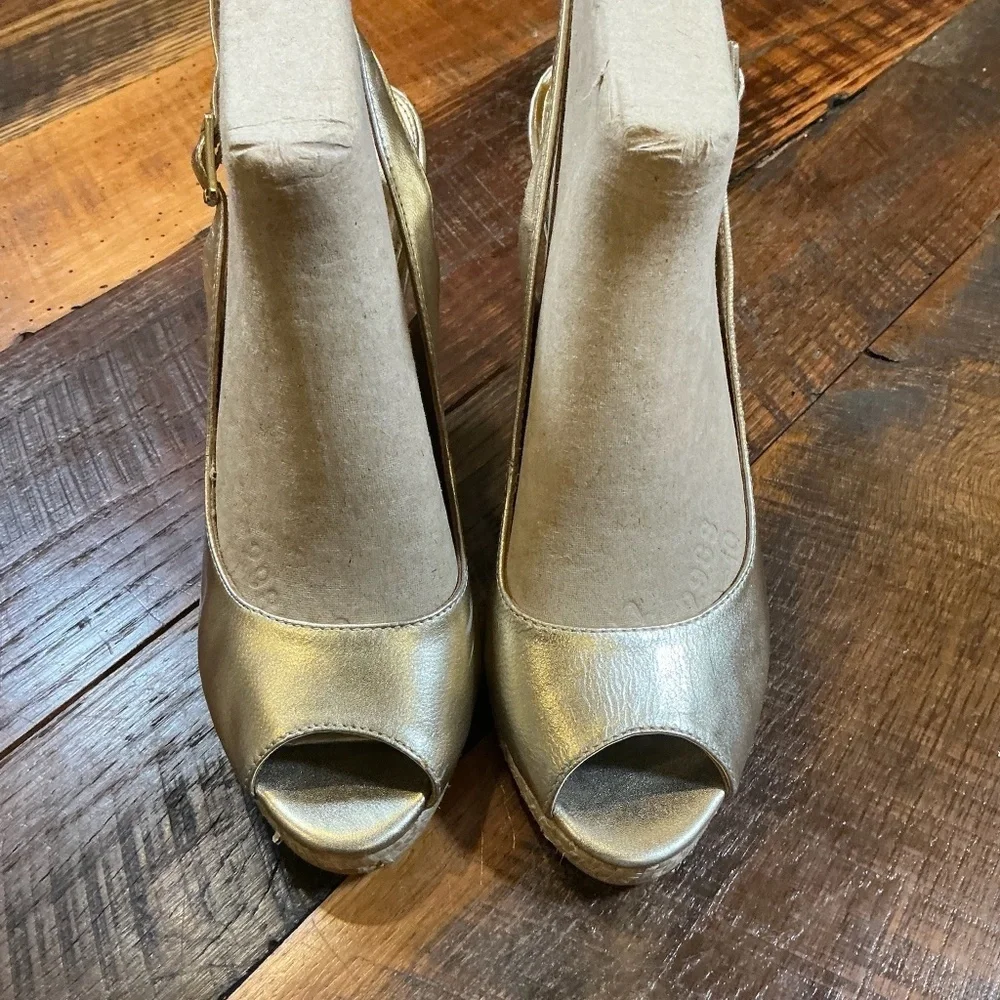 Lilly Pulitzer Kristen Gold Metallic Leather Wedge Espadrilles | Women’s Size 10